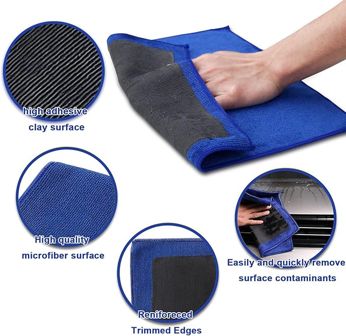 Clay Towel Auto Detailing 1 Pack, Fine Grade Microfiber Chamois Towel for Car DIY Detail, Clay Bar Alternative for Car Detailing(Blue)