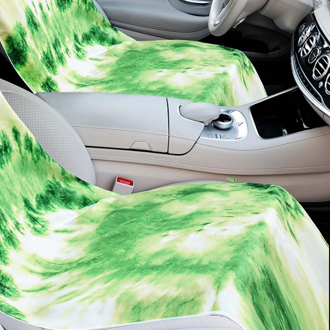 Hahafelt 2 Pack Car Seat Towel Covers with Storage Bag 63 x 32 Inch Athletic Running Towel Seat Sweat Washable Non Slip Cover Gift for Car Outdoor Sport Activities (Green Tie Dye)