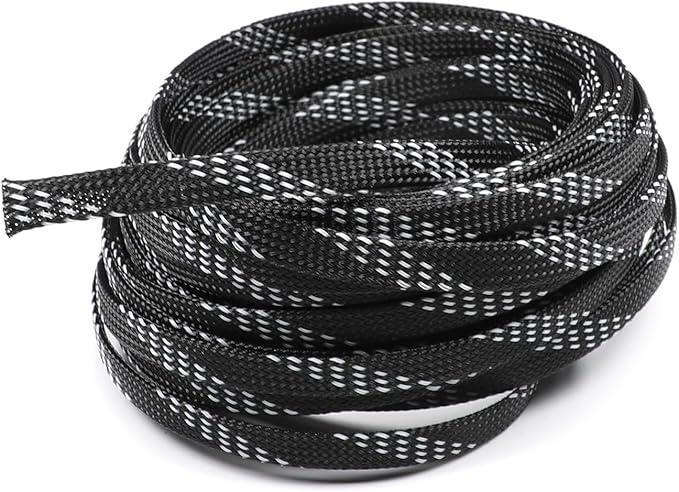 Aicosineg 32.81ft PET Flexible Braided Cable Sleeve 0.33inch Width Wire Loom Sleeving and Organizer Flexible Wire Mesh Sleeve Wrap Protector for TV Audio PC Cords from Pets Chewing Black and Yellow