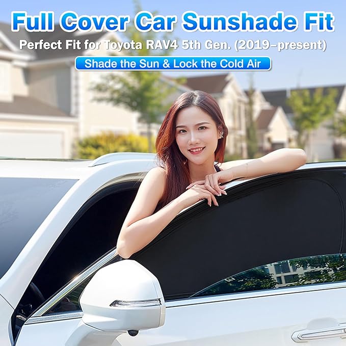 T TGBROS Windshield Sun Shade for Toyota RAV4 2019-2024 2025 Car Window Shades Thicken UV Block and Blackout Privacy Foldable Sunshades 8PCS Accessories Keep Cool Sun Visor Covers