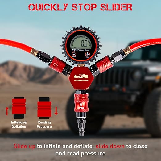 4 Tire Inflation Deflation System,Fits up to 200" Wheelbase,300psi Digital Tyre Pressure Gauge and Plastic Suitcase,4 Tire Inflation Kit for Truck,Car,Trailers,Motorcycles