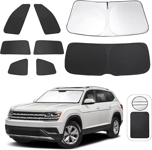 TINGLU Window Shades for Volkswagen VW Atlas 2018-2025 2026 Accessories Car Side Full Windows Rear Triangular Windshield Sun Shade Sun UV Rays Privacy Protection for Camping,Napping,and Relaxing 8PCS