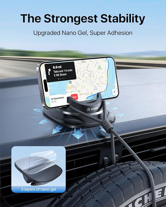 andobil Upgraded Car Phone Holder, Stable & Silicone Phone Holders for Your Car, 360°Rotatable Dashboard Cell Phone Holder, Cell Phone Car Mount Compatible with iPhone 16 Pro Max/15/14/13/12, Samsung