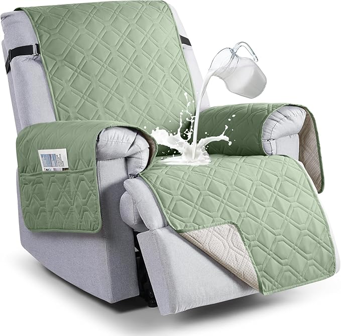 VANSOFY 100% Waterproof Recliner Chair Covers, Recliner Cover Non-Slip Dog Chair Cover Furniture Protector Washable Slipcover with Pocket, Elastic Straps for Pets, Dogs(Light Green, 25")