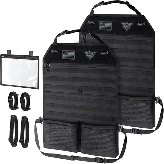 WYNEX Car Seat Organizer, Molle Backseat Cover Organizer Protector with Sling Rack, Visual Pocket and Patch, Universal Vehicle Fits for F150, Jeeps, Pickups & Trucks for Road Trips (2-Packs)