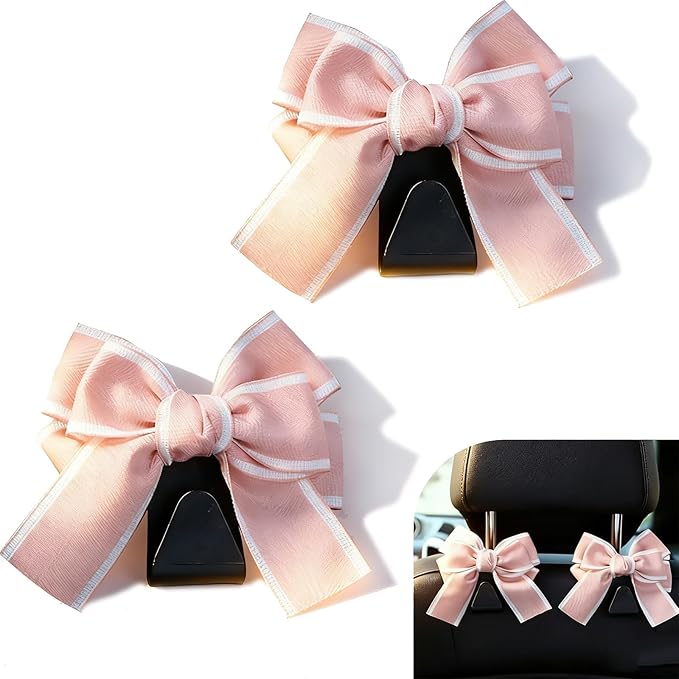 2 PCS Car Purse Hooks, Bow-Shaped PVC Seat Back Hangers, Multi-Functional Storage for Handbags & Shopping Bags, Universal for Most Cars, Trucks, SUVs (Pink)