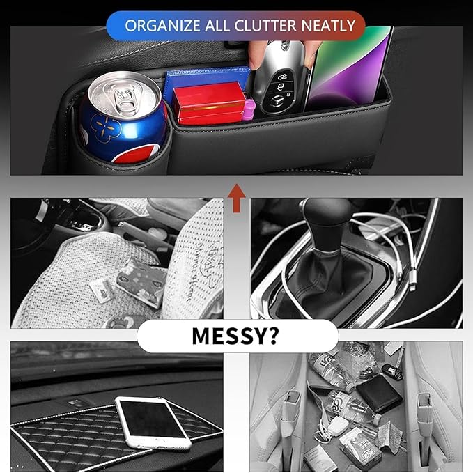 2 Packs Car Seat Gap Filler Organizer for Mercedes-Benz GLB 2020-2025, Leather Seat Storage Box Cup Holder, Phone, Keys, Sunglasses, Cards, Small Items, Car Accessories,Black