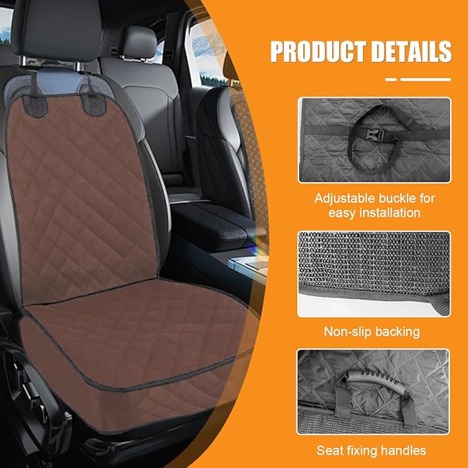 ZIMISI Dog Car Seat Cover, Waterproof & Scratch Proof Car Seat Protector with Side Flaps, Nonslip Front Car Seat Covers with Safety Belt, Universal Dog Mat for Cars, SUVs, Trucks (Coffee)