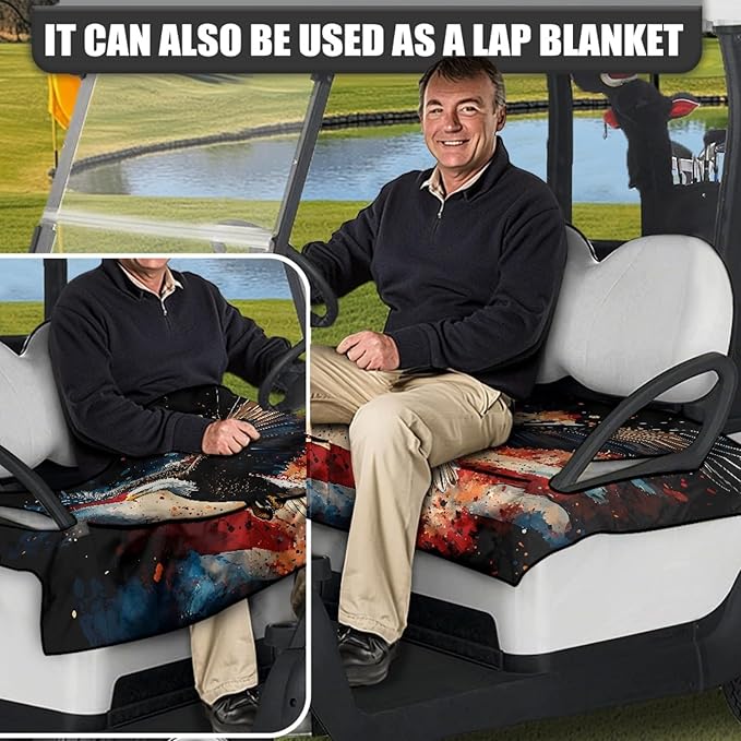 Universal Golf Cart Seat Cover with 4 Pockets Soft Golf Cart Seat Towel Blanket Fits 2-Seat Golf Carts