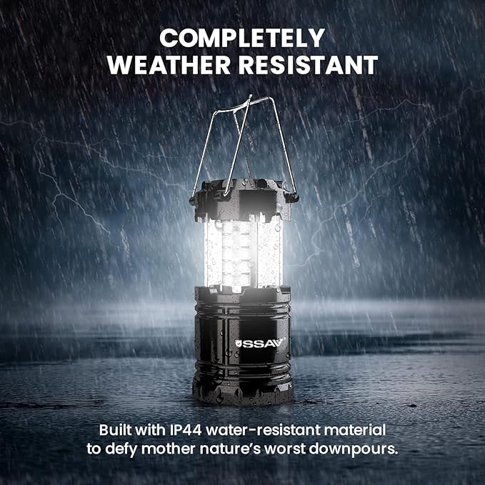 2 Pack LED Camping Lantern, LED Lanterns, Suitable Survival Kits for Hurricane, Emergency Light for Storm, Outages, Outdoor Portable Lanterns, Black, Collapsible | Batteries Included