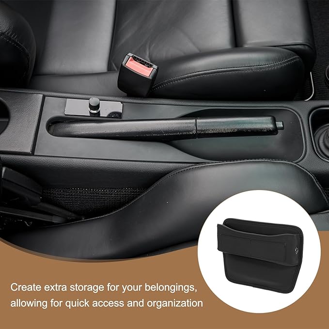 HARFINGTON 2pcs Car Seat Gap Filler Organizer 11.3 x 8 x 2.2 Inch Leather Universal Car Organizer Storage Box Between Seat and Console for Phone Sunglasses Keys, Black