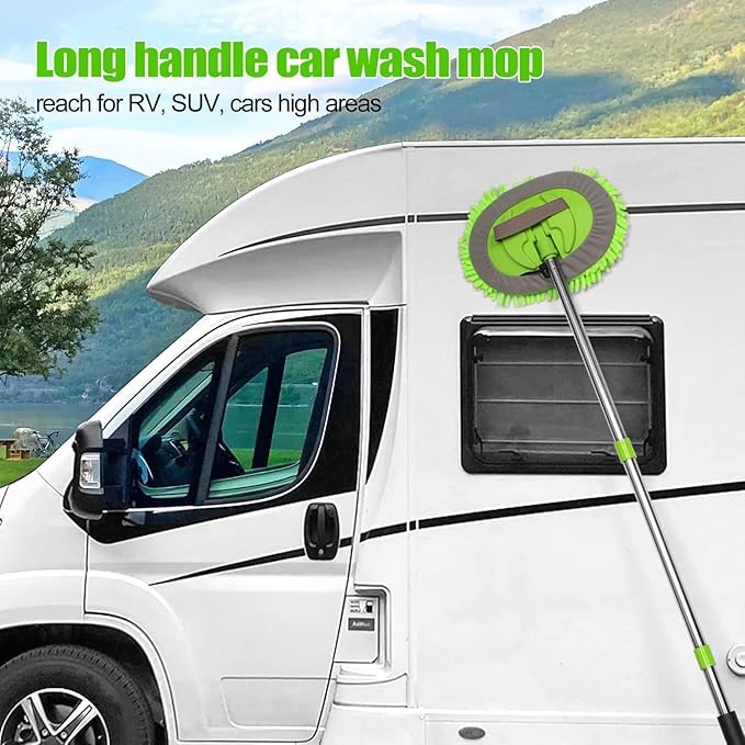 HITJOY 3Pcs 62'' Microfiber Car Wash Brush Mop Kit Sponge with Long Handle, Chenille Car Cleaning Brush Supplies for Car Rv SUV Truck Boat Bus Non-Scratches