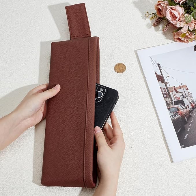 PH PandaHall 2pcs Car Seat Pockets Car Gap Filler Organizer Leather Seat Gap Storage Box Brown Cars Interior Accessories Between Cars Seats Catcher for Phone Key Sunglasses Wallet Cards Coins