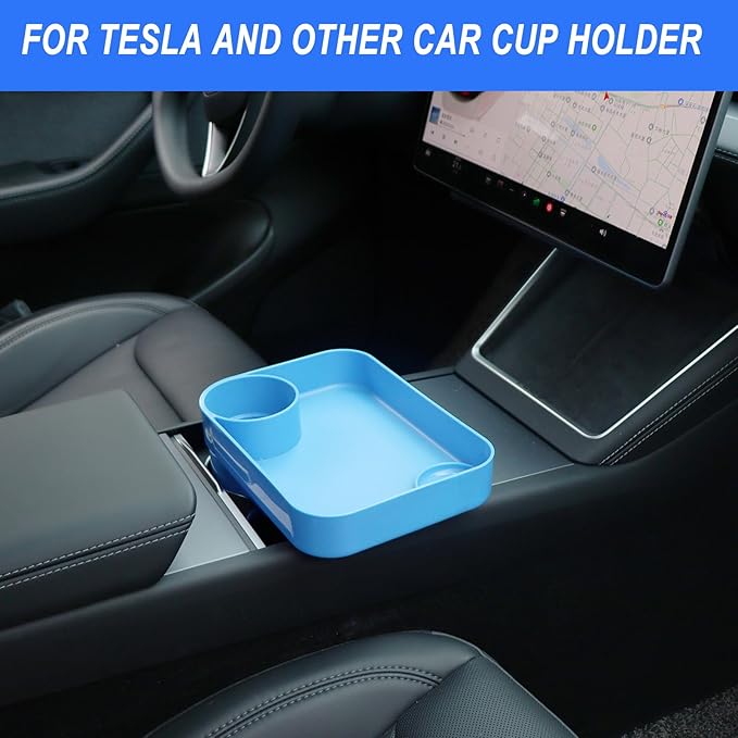 Kids Car Travel Tray Square for Kids Car Seat Snacks Trays, Car Seat Tray with Cup Holders for Toddler, Stroller, Tesla Travel Must Have (blue)