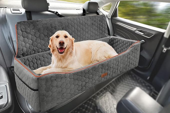Dog Car Seat for Large Dog Under 100LBS,Pet Booster Back Seat Removable Washable Pet Travel Safety with Safety Tethers & Storage Pocket (Gray)