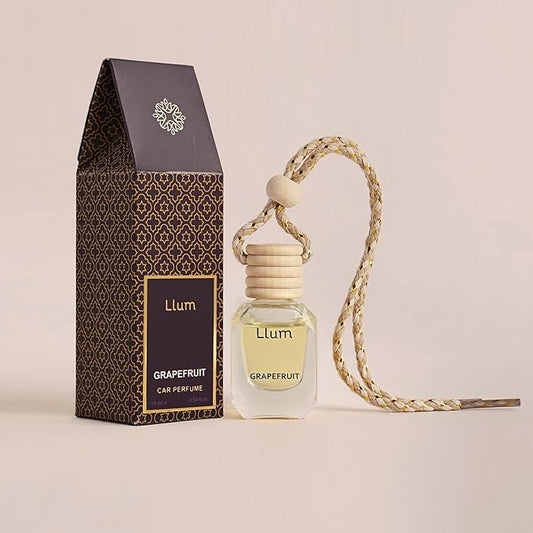Llum Grapefruit Hanging Car Air Freshener – Luxury Automotive Perfume Diffuser 10ml (0.34 fl oz), Long-Lasting Fragrance, Alcohol-Free Non-Toxic Car Scent, Glass Bottle With Wood Cap