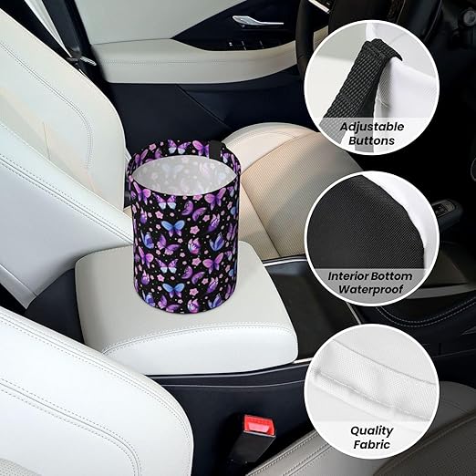 Car Trash Bag Butterfly Purple Hanging Back of Seat Car Portable Trash Bag Butterfly Purple Waterproof One-Handed Portable Strap Drawstring Garbage Bags 2 Pieces Car Coasters