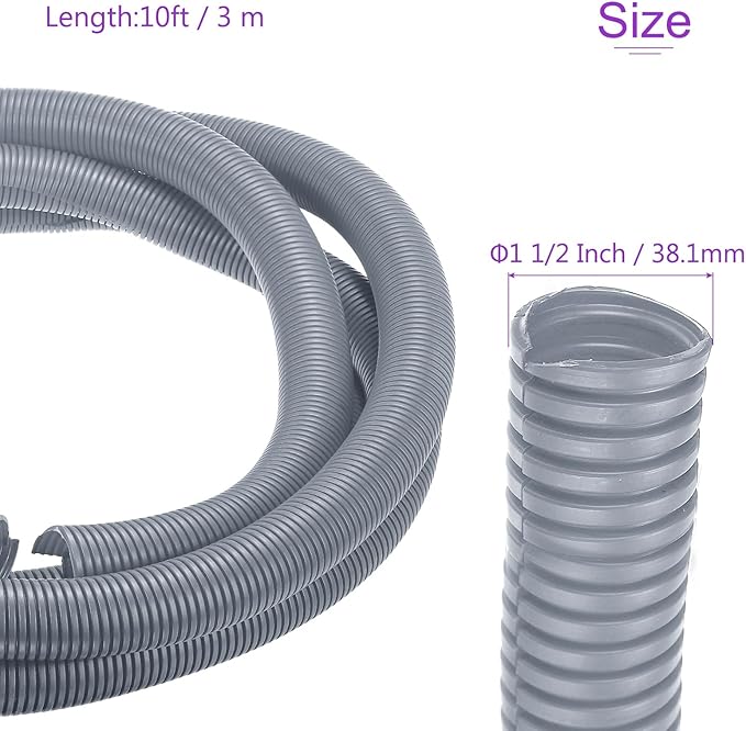 DMiotech 10ft Wire Loom Split Tubing 1 1/2 Inch(38.1mm) ID, Cord Protectors from Pet Flexible Conduit Cable Management for Office Home Garden, Gray