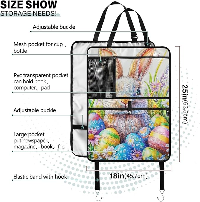 Colorful Bunny Eggs 2 Pack Backseat Car Organizer with Storage Pockets Seat Back Organizers for Kids Kick Mats Backseat Protector Automotive