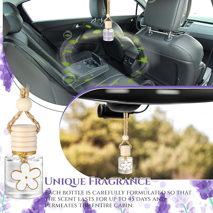 Siifert 2 Sets Hanging Car Air Freshener and Essential Oil Diffuser, Car Air Freshener Daisy Essential Oil Diffuser Long Lasting Automobile Aromatherapy(White,Lavender)