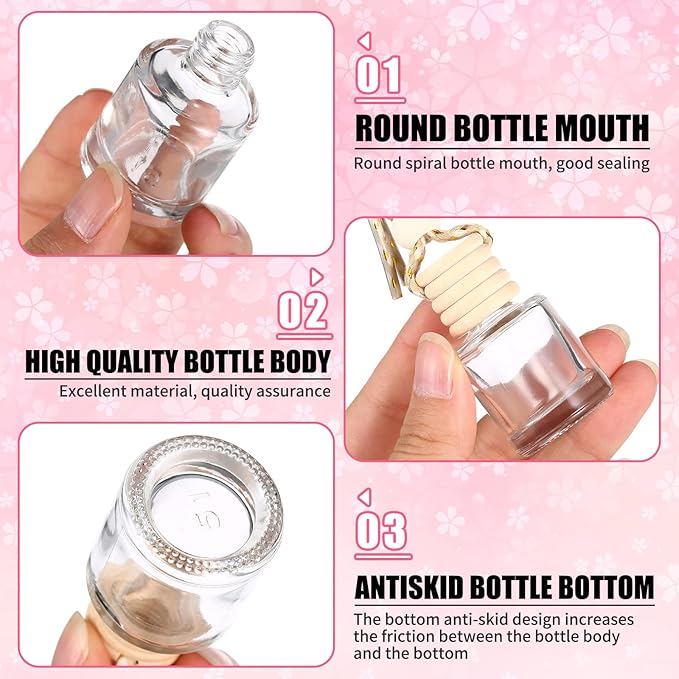 Patelai 12 Pcs 8ml Hanging Car Air Freshener Perfume Bottle Empty Clear Glass Essential Diffuser Oil Aromatherapy Fragrance Perfume Pendant Glass Bottle Decor(Assorted Style)