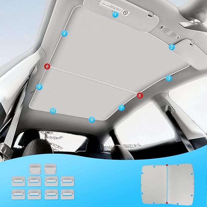 Tesla Model Y Sunshade Roof – Foldable Glass Roof Shade with Nano Ice-Crystal Coatings, UV Protection, No Sag/Gaps, Heat Insulation for Tesla Model Y 2020-2024, Not Suitable for 2025 2026 Juniper