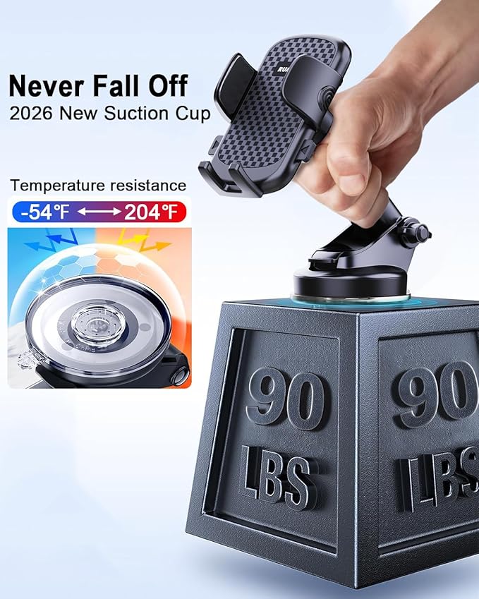 [2026 NEW] Car Phone Holder [Upgraded Strongest Suction & Clip] Cell Phone Mount for Dashboard Windshield Vent,Mobile Stand Base Truck Cradle for iPhone 17 Pro Max 16 15 14 13 12 X Samsung S25 Android
