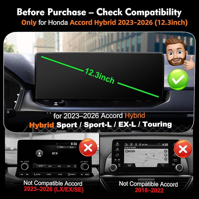 Magnetic Car Phone Mount for Honda Accord Hybrid 2023 2024 2025 2026 Only, 11th Gen Accord 12.3" Display Accessories, Snap-On Dashboard Screen Holder for MagSafe iPhone Android, Sport Touring EX-L
