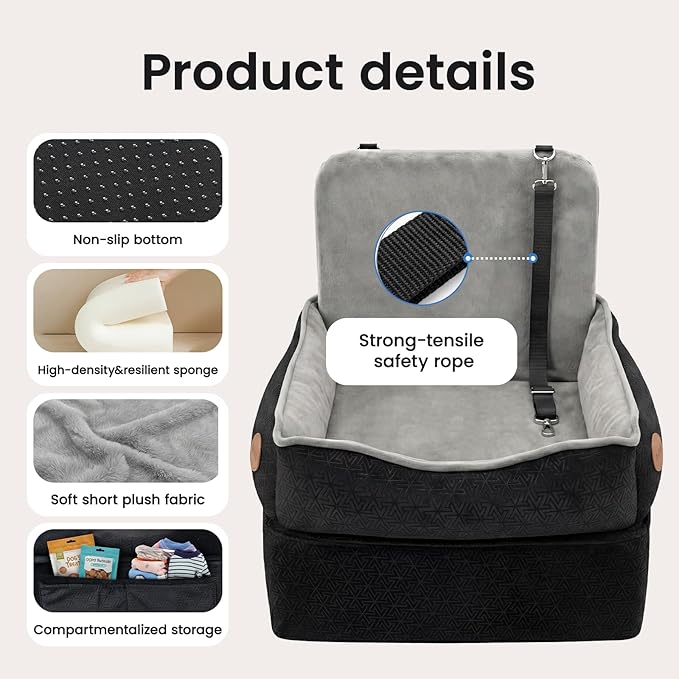 Elevated Dog Cat Car Safety Seat - Waterproof,Black