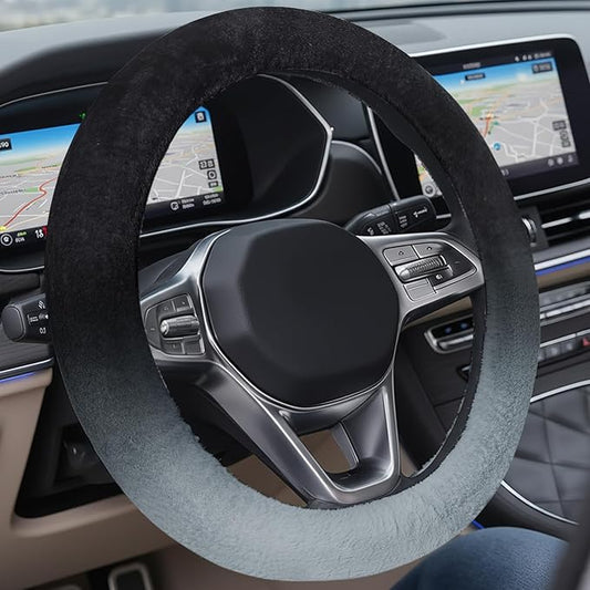 Coverado Steering Wheel Cover, Anti-Slip Fluffy Car Steering Wheel Cover for Winter Warm, Universal 14-15 inch, Soft Plush, No Odor, Luxurious Decoration for Women Men, Gradient Gray