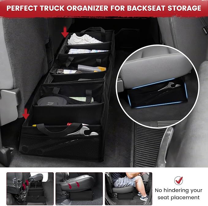 Chevrolet Silverado 1500 2500 /GMC Sierra 2011-2025 Truck Under Bench Seat Storage with Removable Divider 600D Oxford Cloth, truck accessories Mesh Organizer