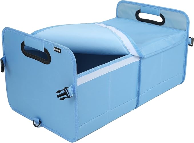 Car Trunk Organizer With Soft Cover and Storage Bin Essentials Collapsible Organization Accessories for SUV/Sedan Blue