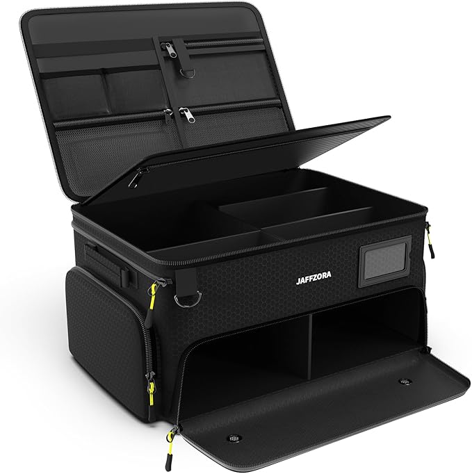 4-Layer Golf Trunk Organizer, Golfer Gifts for Men Women with Separate Ventilated Compartment for 2 Pairs Shoes, Waterproof Car Golf Locker Storage Bag for Golf Gear and Accessories,Black