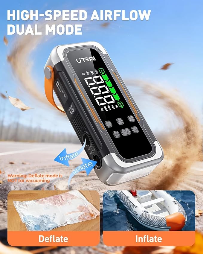 UTRAI Jump Starter with Air Compressor, 6000A Peak Battery Jumper Starter Portable (All Gas & 10.0L Diesel) with 150PSI Tire Inflator & Air Blower, PD 30W Fast Charge, 12V Jump Box Jump Pack
