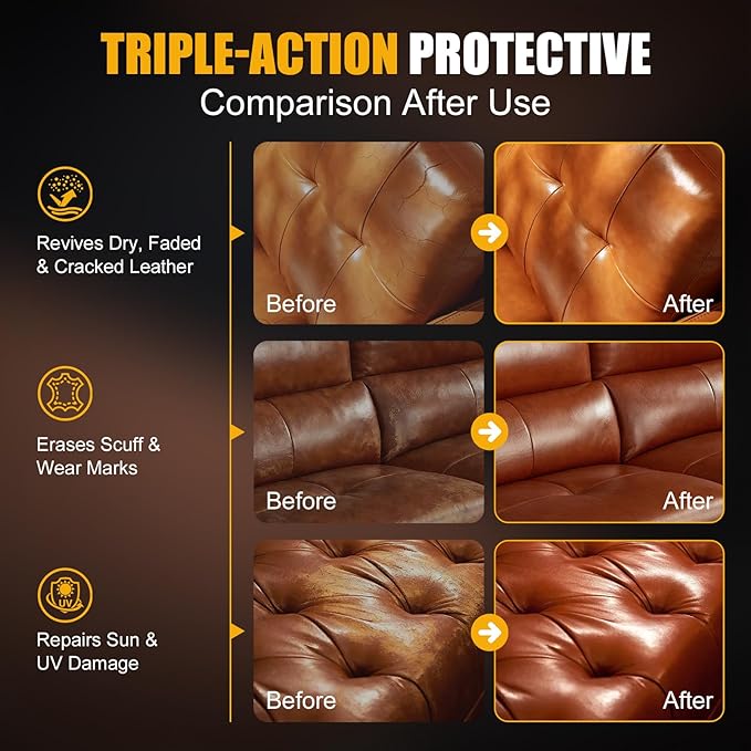 Leather Cleaner and Conditioner - Furniture Repair Salve, Restorer & Polish for Couch, Car Seat, Bag, Boot | Prevents Cracking, Fading & Water Stains | UV Protectant for Wood, Vinyl - 8oz
