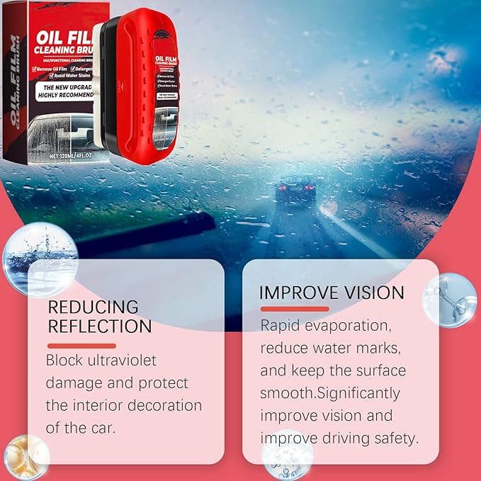 LOYOTICE 2Pc Automotive Oil Film Cleaning Brush, Windshield Cleaner for Car Windows & Glass, Glass Oil Film Remover for Car, Clear Vision Glass Cleaner, Anti-Rain & Anti-Fog Coating, Improves Clarity
