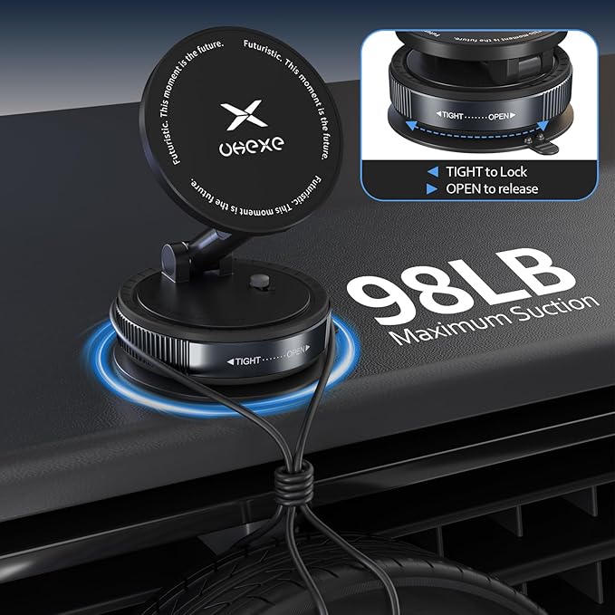 Vacuum Magnetic Phone Holder for You Car 360° Adjustable 96LBS Ultra Suction Cup Car Phone Mount for MagSafe Cell Phone Holders for iPhone 17 Pro Max 16 15 14 13 12 Air Plus