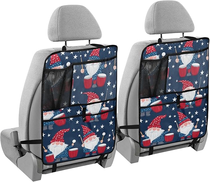 July 4th Gnomes Drum Dark Blue 1 Pack Backseat Car Organizer with Storage Pockets Seat Back Organizers for Kids Kick Mats Backseat Protector Automotive