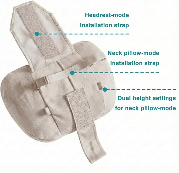 2PCS Car Pillow for Car Neck Pillow for Driving Seat Neck Support Soft Cushion Back Support Head-Rests for Vehicle Sleeping with Elastic Adjustment Strap (Beige, Head and Lumbar)