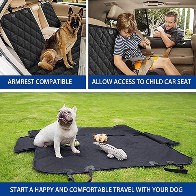 BESULEN Dog Car Seat Cover for Back Seat, Waterproof Dog Bench Seat Pad Compatible for Armrest & Seat Belt, Universal Nonslip Durable Soft Pet Protector for Cars Trucks & SUV (Orange Edge)