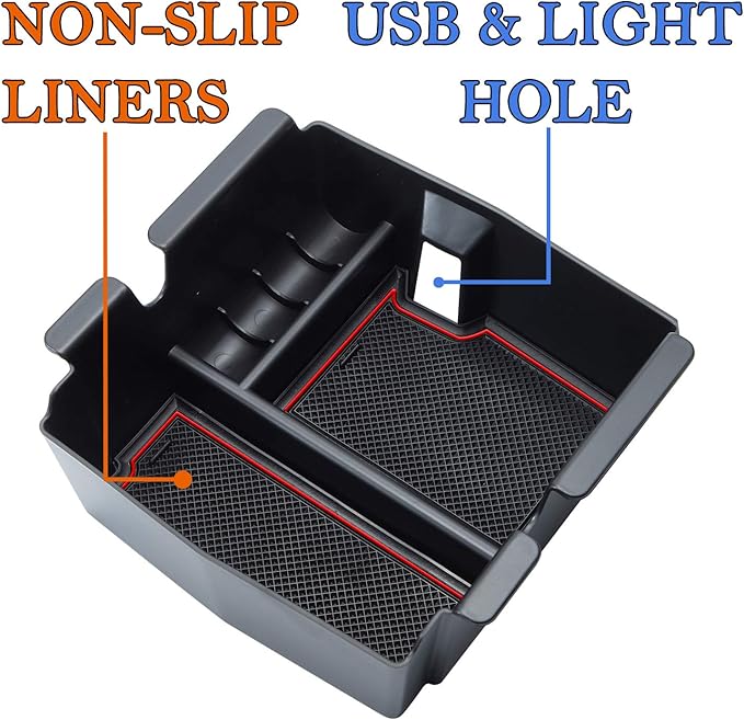 Compatible with Center Console Organizer Tray Jeep Wrangler JL/JLU 2018-2021 2022 2023 2024 2025 and Jeep Gladiator JT Truck 2020-2023 2024 2025 Insert Armrest Accessories (Not for JK/JKU)(Red Trim)