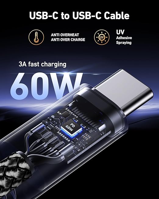 USBC to C Cable 10FT USB C Cables 60W, Long USB Type C Fast Charging Cable for Car Durable iPhone USB C Charger Cable USB C Cord for iPhone 17/16/15/Pro Max, Samsung Galaxy and More-Black