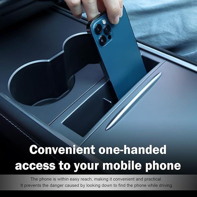 Model 3/Y Car Center Console Storage Box, Embedded Plastic Central Control Organizer Box for Phone, Data Cable & Glasses Car Inside Organizer
