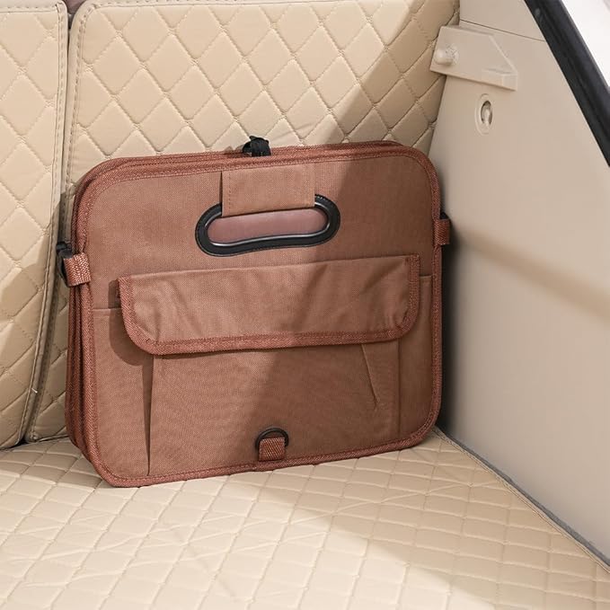 Car trunk storage box Foldable sedan SUV Universal outing travel good goods Multi compartment partition with handle (black)