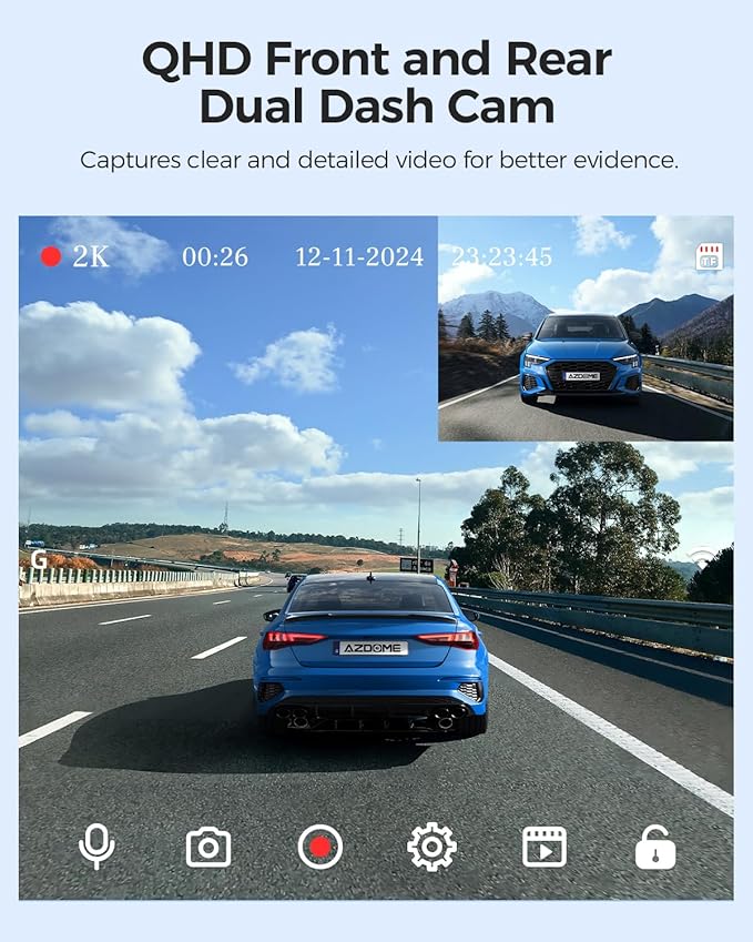 AZDOME Upgraded M01 Pro 3K WiFi Dash Cam Front and Rear, Free 64GB Card, App Control Dashboard Camera for Car, G-Sensor Parking Modes Dashcam, ADAS, Loop Recording (Matte Black)