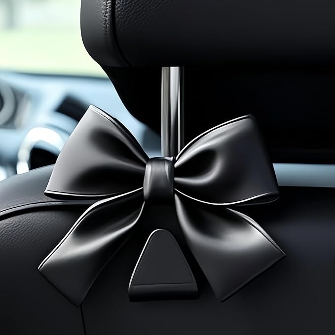 2-Pack Car Purse Hooks for Hanging Purses and Bags, Cute Bow car seat headrest Hooks for Hanging car Purse Hooks. (Black)
