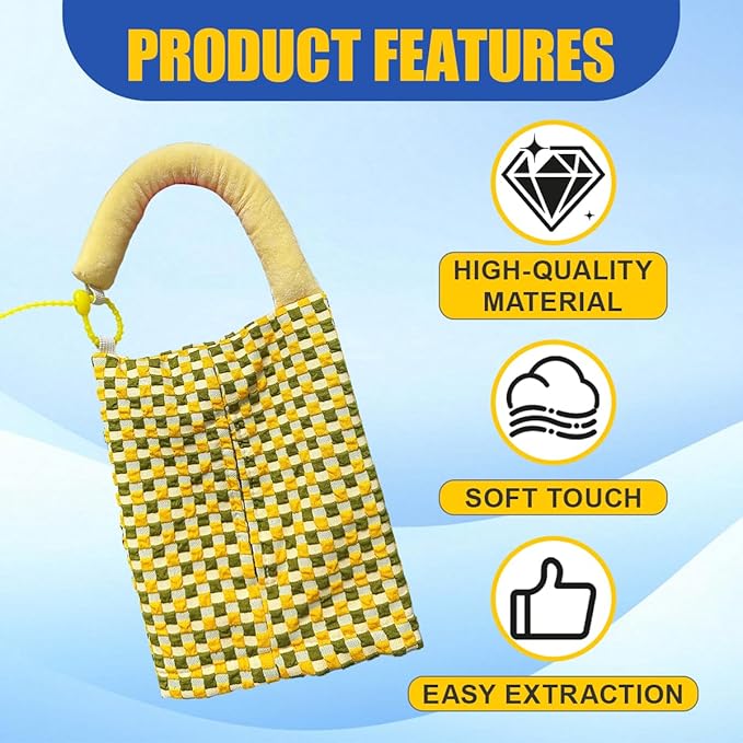 Car Tissue Holder, Checkered Pattern Car Backseat Napkin Holder, Rectangular Canvas Hanging Auto Tissues Box, Universal Vehicle Storage Organizer Accessory for Phone, Small Items (Green)