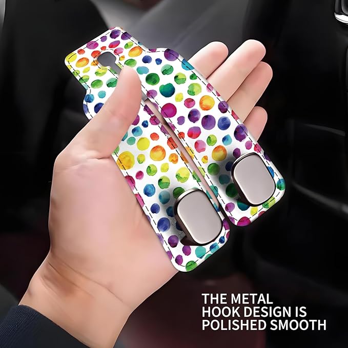 Car Seat Headrest Hook, Universal Leather Cute Hanger Holder Hook, Storage Organizer Interior Accessories for Purse Bags Handbag Colorful Polka Dots