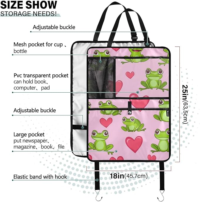 Pink Frog and Love01 1 Pack Backseat Car Organizer with Storage Pockets Seat Back Organizers for Kids Kick Mats Backseat Protector Automotive