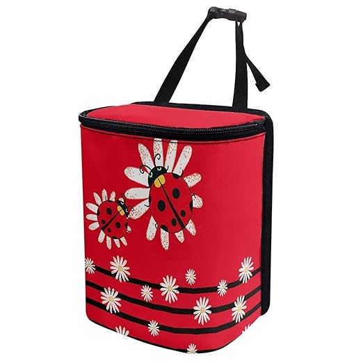 KEIAHUAN Red Ladybug Daisy Hanging Car Trash Can for Back Seat Cute Trash Bag Collapsible and Portable Garbage Bin Large Capacity Automotive Garbage Cans